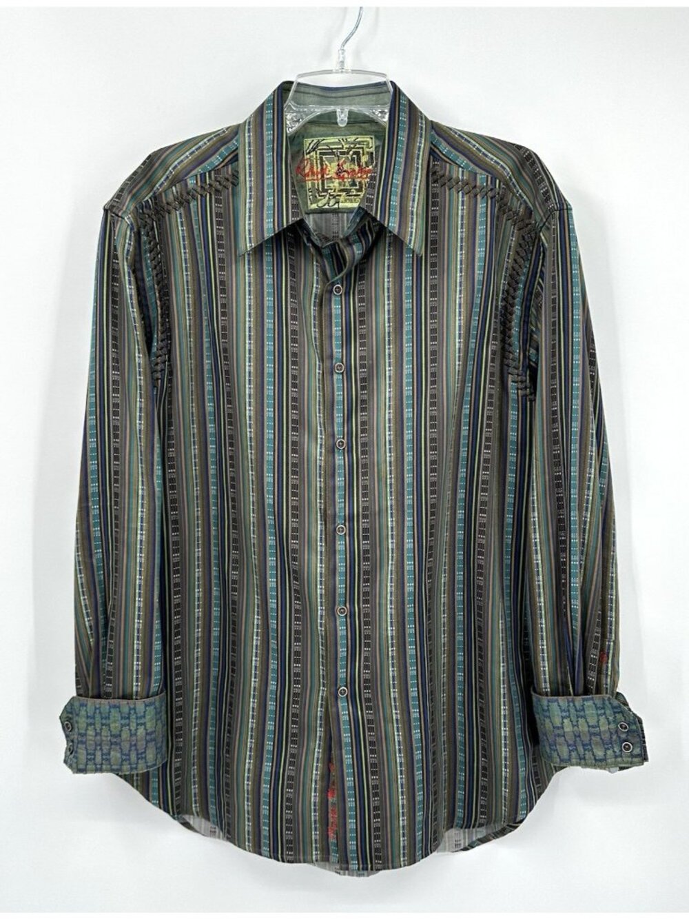 ROBERT GRAHAM long sleeve shirt multi colored XL flip cuff woven vibrant funky